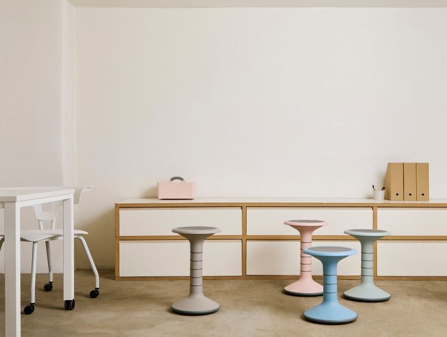 combination of tools and chairs for classroom setting in different colours